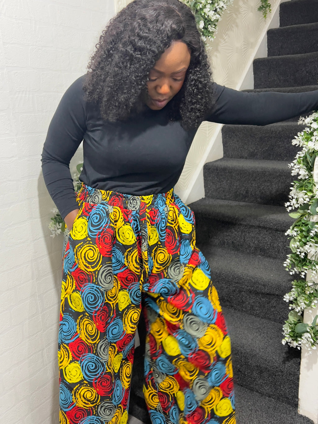 African Ankara Palazzo Trouser - UK Size 14,16,20,22- Multicoloured cotton texture