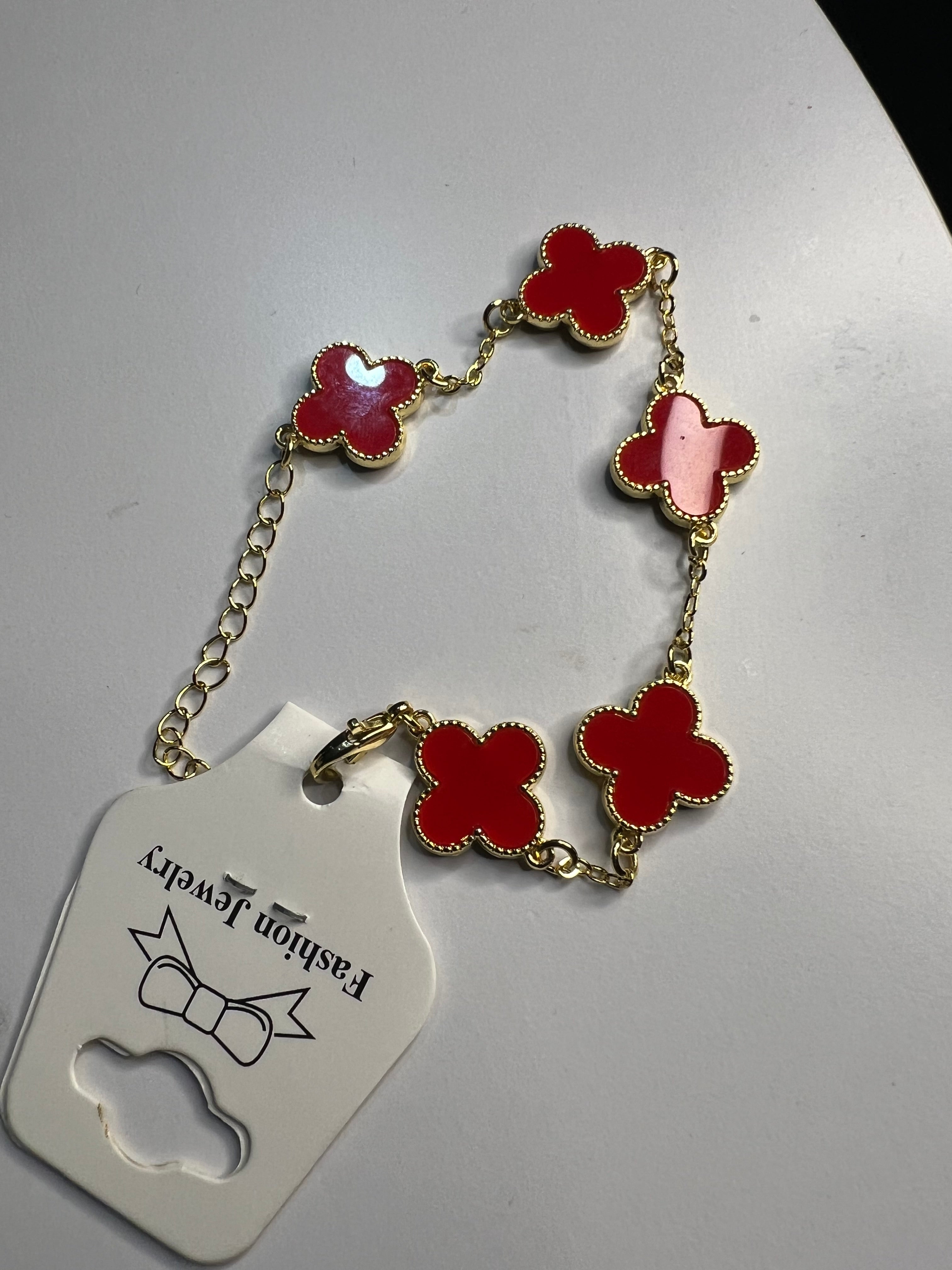 Clover Hand Bracelet - Red&Gold Stainless Steel Fade Free