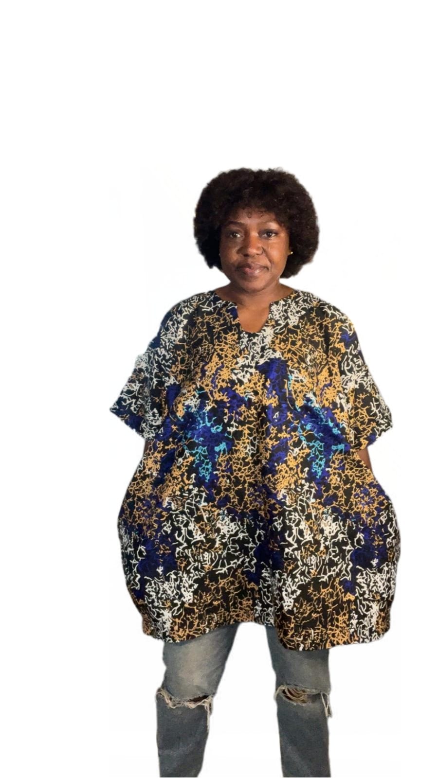 Ankara Floral Short Dress - UK Free Size (12-20)