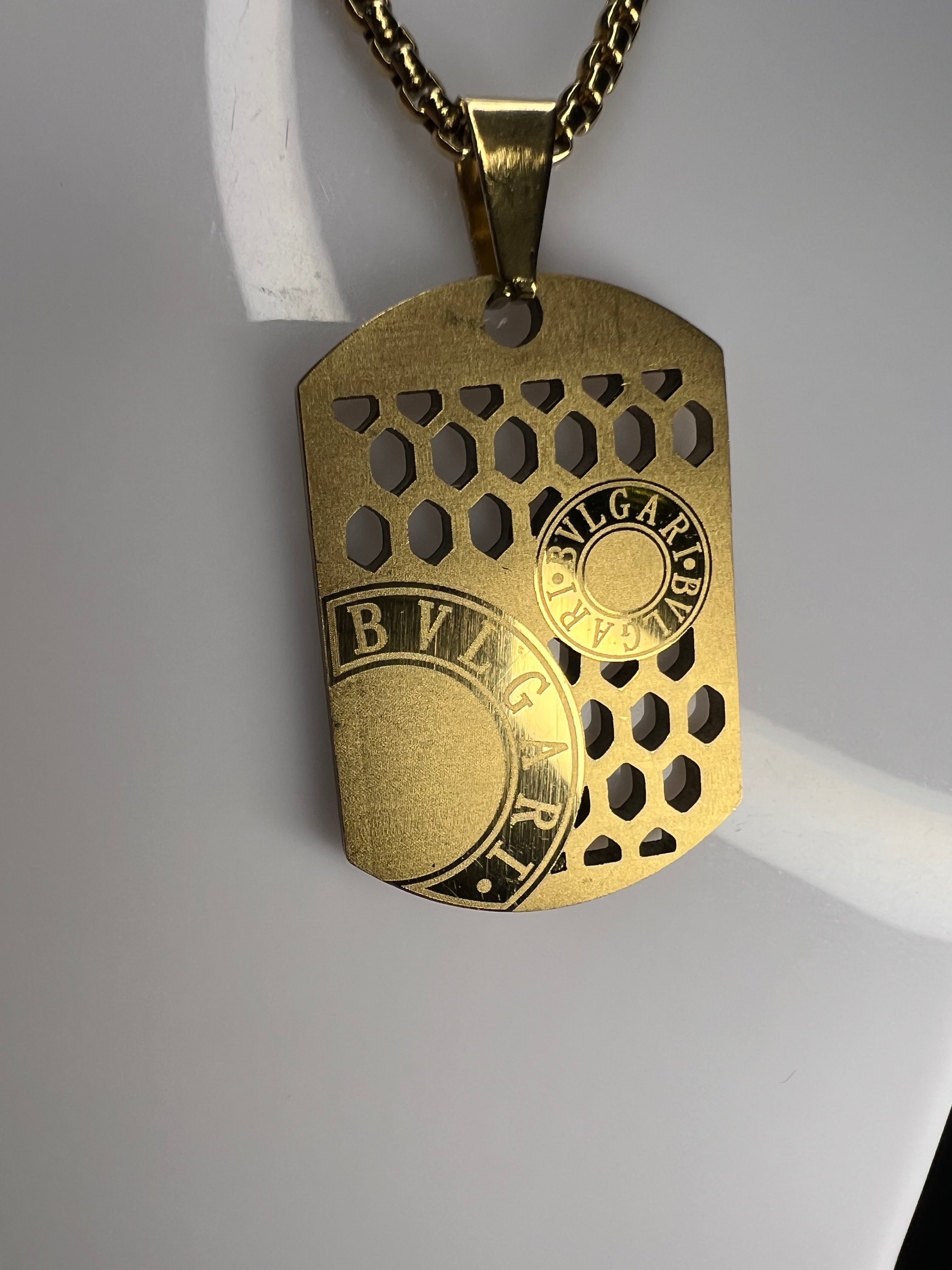 Men's Stainless Steel BVLGARI Design Pendant - Gold Colour - 24 Inches