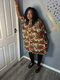 Ankara Floral Short Dress - UK Free Size (12-20)
