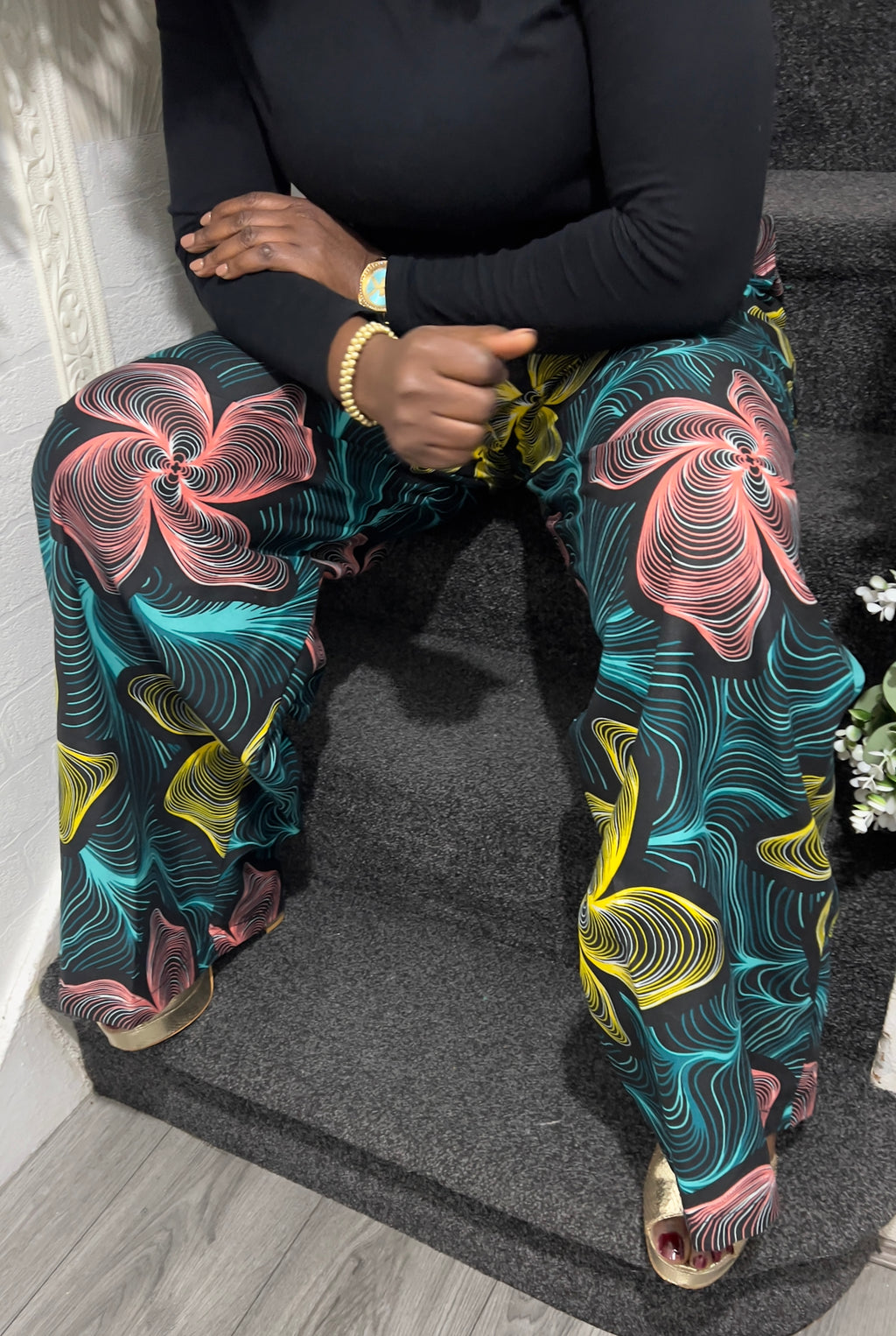 African Ankara Palazzo Trouser - UK Size 14,16,20,22- Multicoloured cotton texture