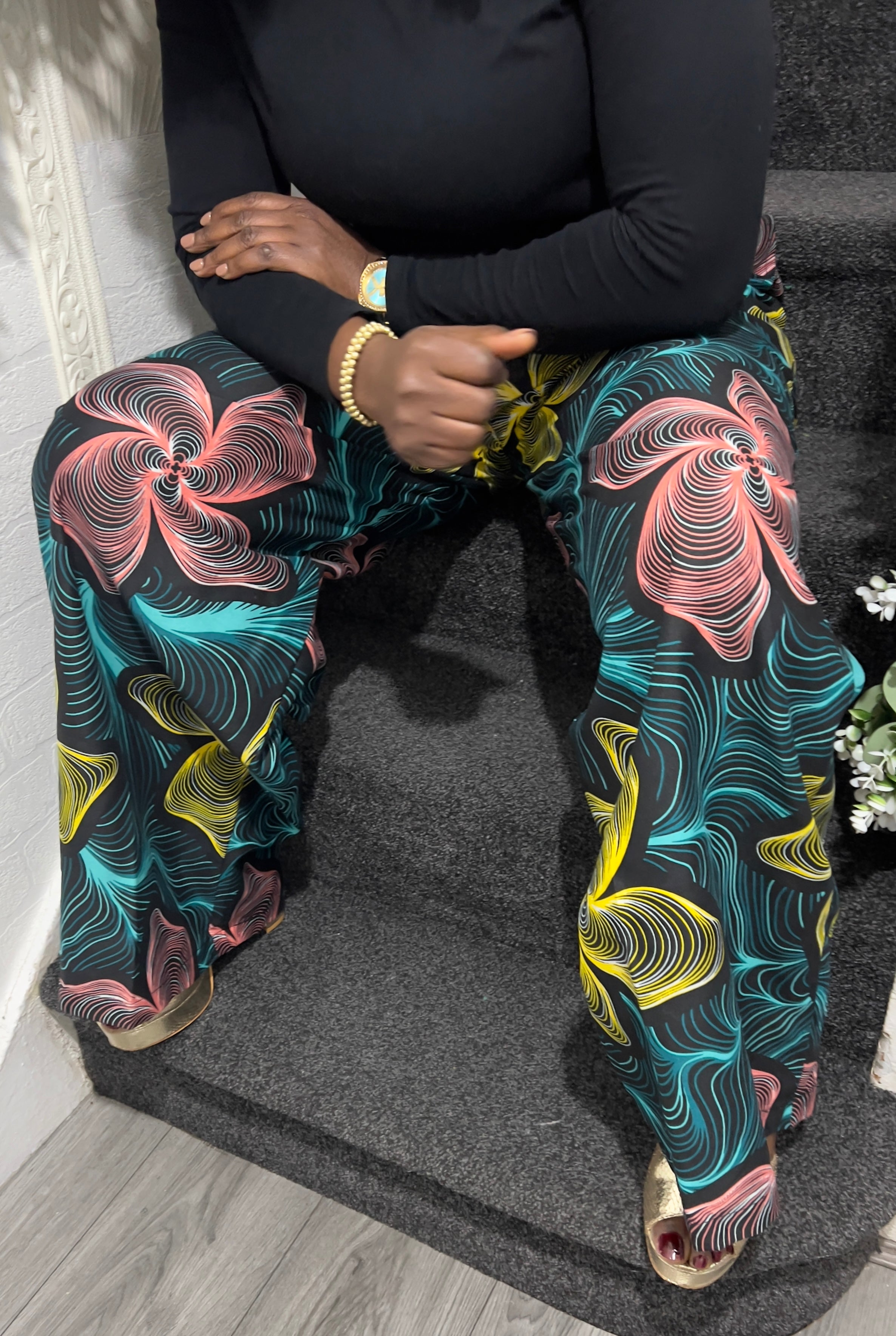 African Ankara Palazzo Trouser - UK Size 14,16,20,22- Multicoloured cotton texture