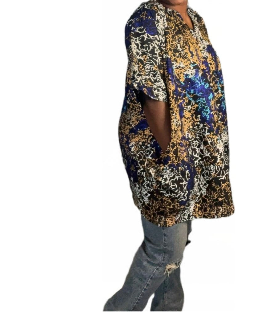 Ankara Floral Short Dress - UK Free Size (12-20)