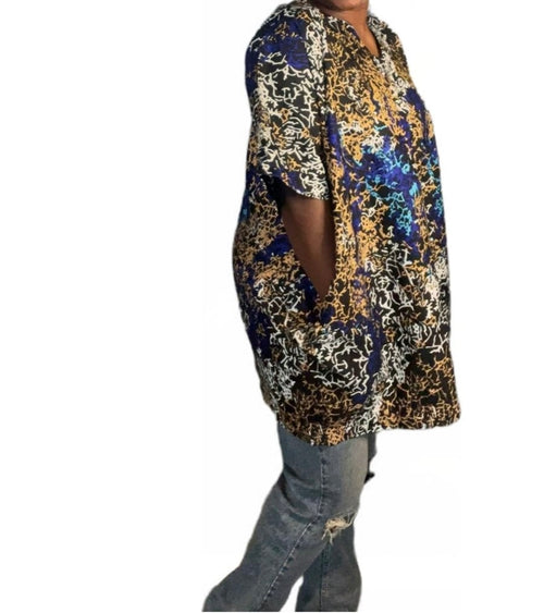 Ankara Floral Short Dress - UK Free Size (12-20)