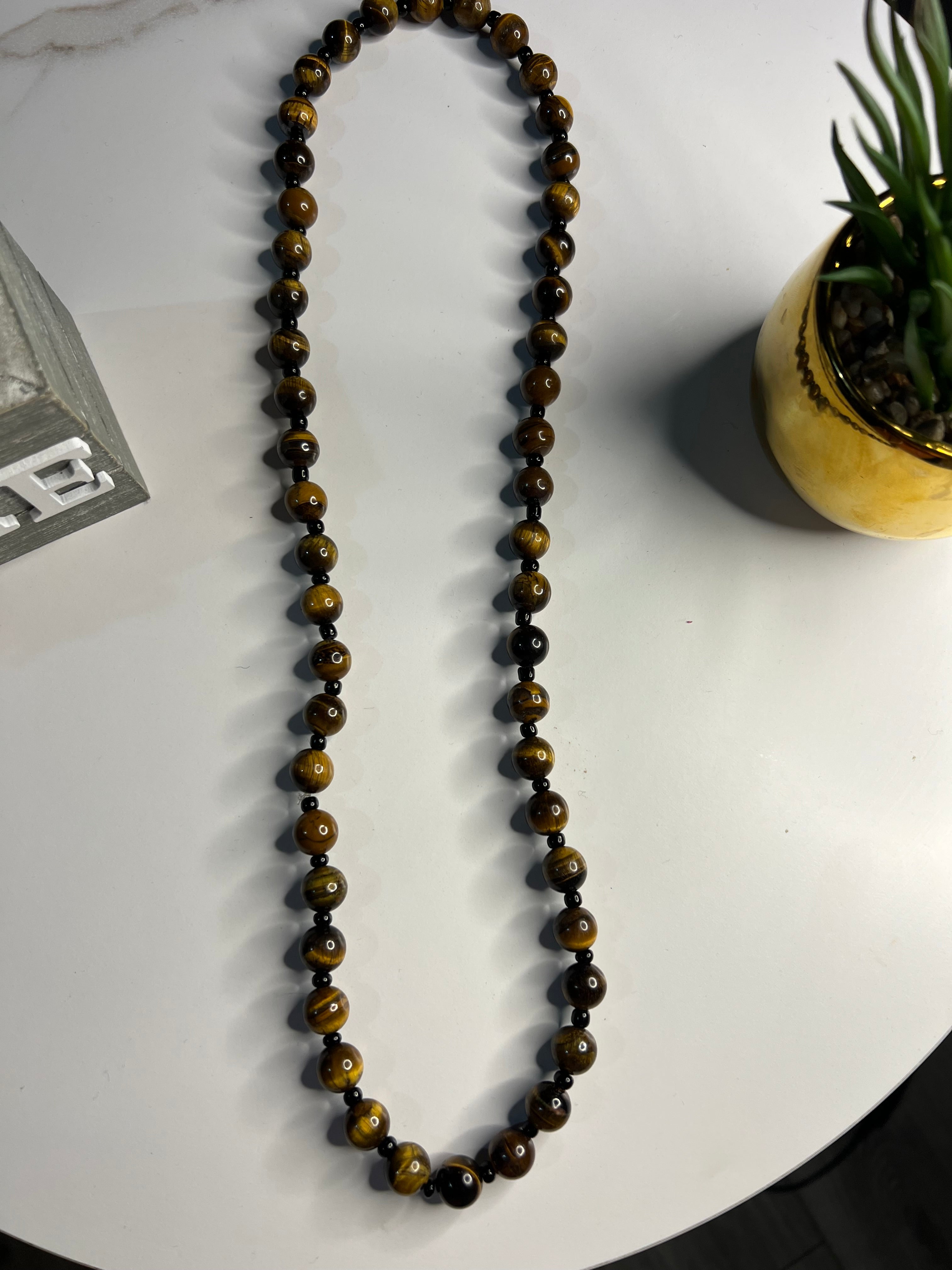 Tiger's Eye Beaded Necklace with Black Spacers 24 inches