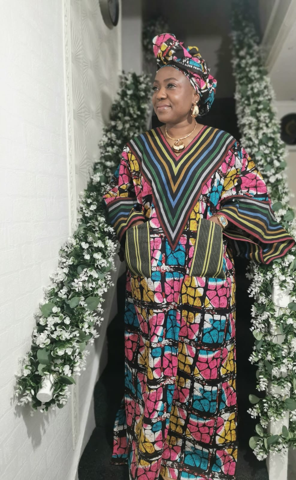 Boubou Ankara Maxi Dress Mixed with Aso Oke - Free UK Size 12-16 with heartier