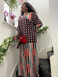 African Ankara High Target Kaftan - Red, White & Black - UK Size 10/12/14