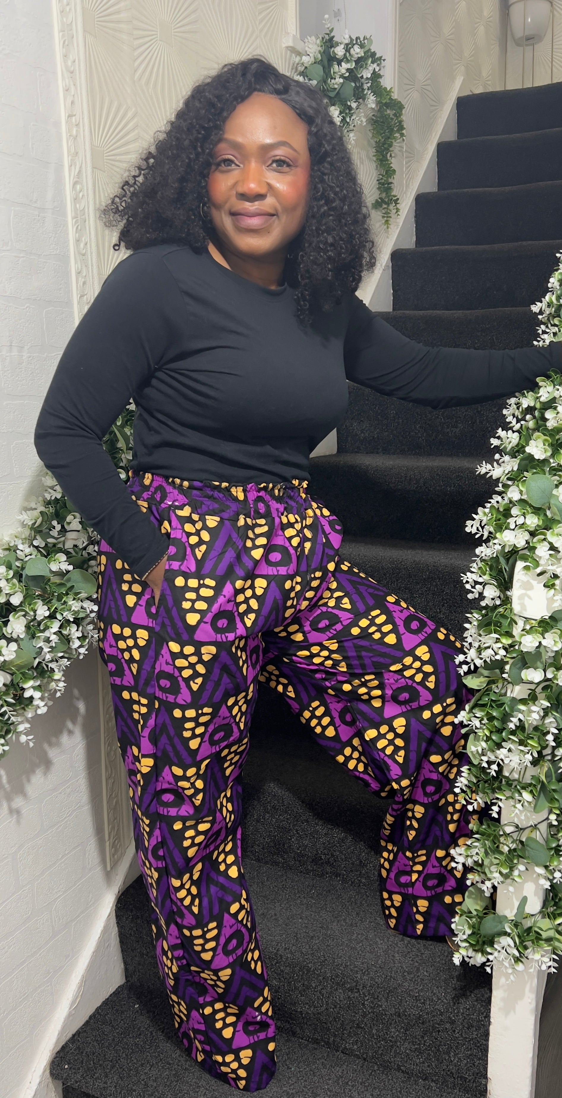 African Ankara Palazzo Trouser - UK Size 14,16,20,22- Multicoloured cotton texture