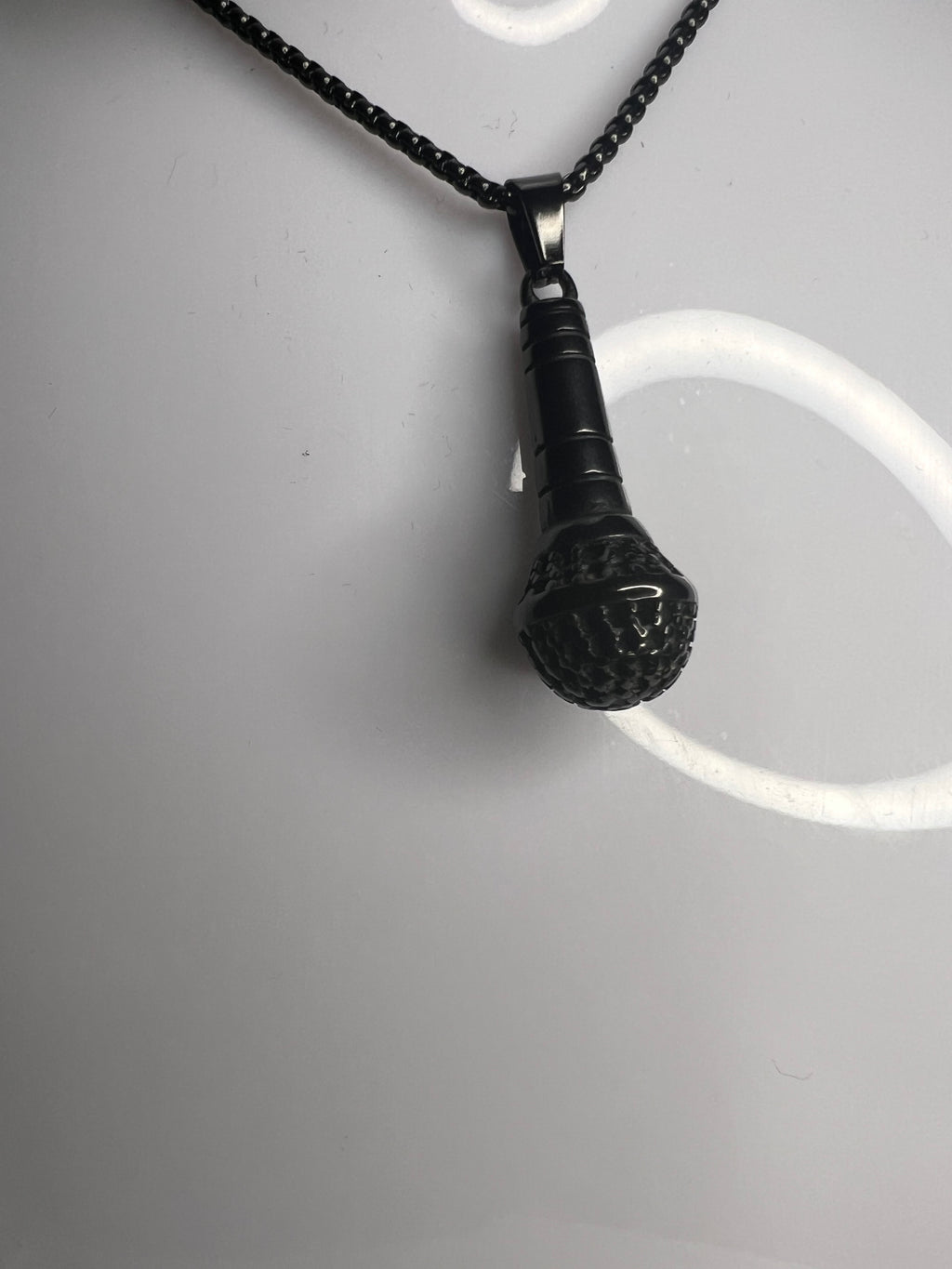 Stainless Steel Men's Necklace with Microphone Pendant - Black