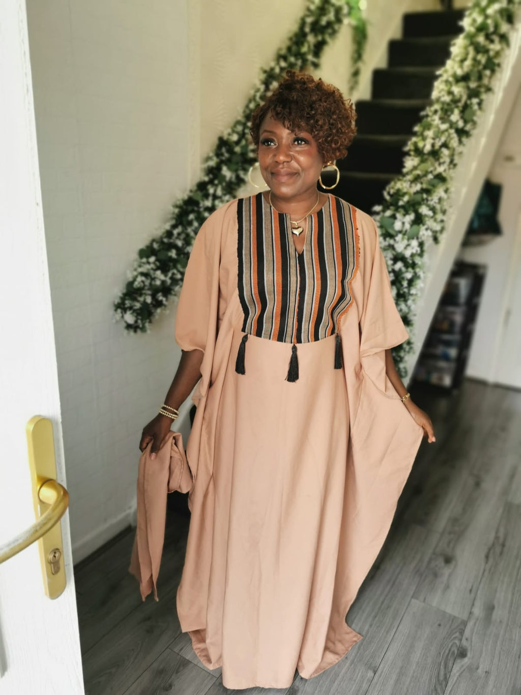 Crepe boubou dress mixed with Aso oke free uk size 12-18