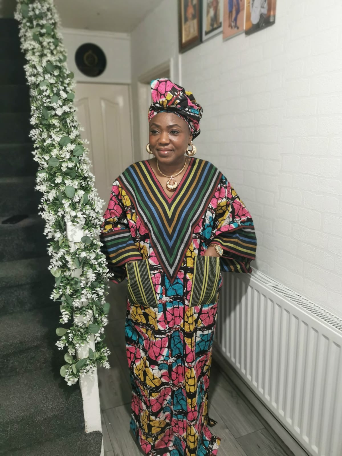 Boubou Ankara Maxi Dress Mixed with Aso Oke - Free UK Size 12-16 with heartier